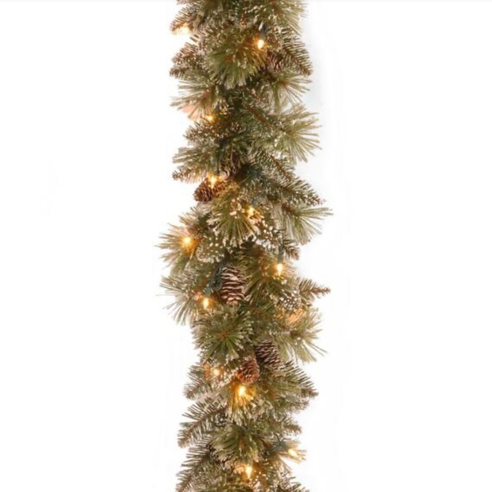 National Tree Co. 9 ft. Glittery Silver Bristle Pine Garland Twinkly LED Lights